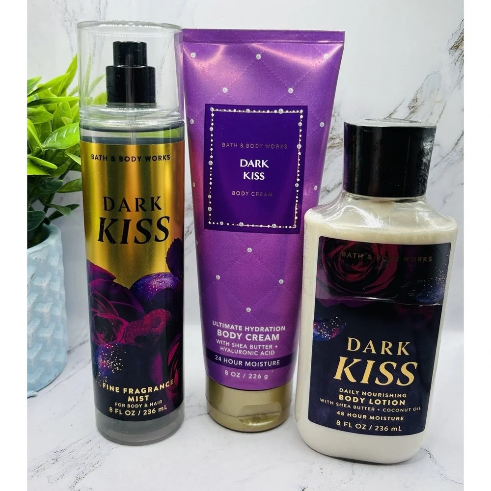 Bath & Body Works Dark Kiss 3pc Set Fragrance Mist Body & Hair Cream & Lotion